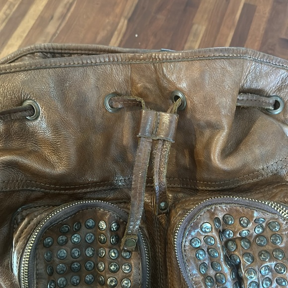 FRYE Brooke Brown Leather Studded Drawstring Shoulder Crossbody Bag - Picture 7 of 9